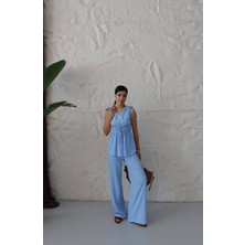 Kadın Lastik Detaylı Bluz Pantolon Takım