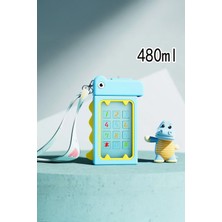 Dinozor Tasarımlı Suluk 480 ml Bpa Içermez Suluk Çocuk Okul Su Şişesi Taşınabilir Matara Mavi