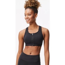 Nike Swoosh Medium Support Padded Zip-Front Bra Kadın Fermuarlı Pedli Spor Sütyeni Siyah