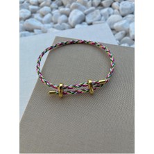 Renkli Ayarlanabilir Çelik Detaylı Örme İp Bileklik Unisex Kullanıcılar İçin Şık Tasarım