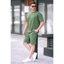 Haki  Bisiklet Yaka Erkek Şort Takımı 5951