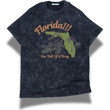 Unisex Florida One Hell Of A Drug Yazılı Yıkamalı T-Shirt,oversize Taylor Swift Temalı Retro Tişört