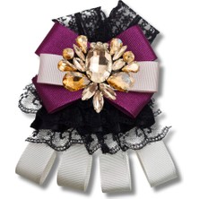 Shine Seri Mürdüm Grogren Kurdele Dantelli Taşlı Yaka Çiçeği Broş Okul,iş,şal,gömlek