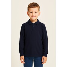 Unisex Uzun Kollu Polo Yaka Pamuklu Okul Tshirt - 2309