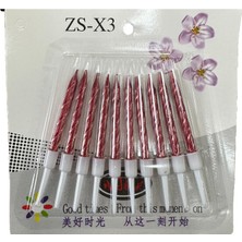 Omeyva Burgulu Doğum Günü Parti Süs Pasta Mumu - Kırmızı - 8 Cm. - 10 Adetlik Paket