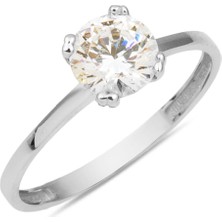 Beyaz Altın Tektaş Yüzük 14 Ayar