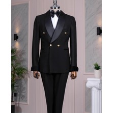 Italyan Stil Slim Fit Şal Yaka Ceket Pantolon Damatlık Set Siyah T14273