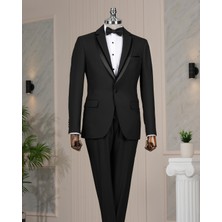 Italyan Stil Şal Yaka Ceket Yelek Pantolon Damatlık Set Siyah T14270