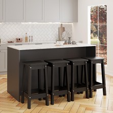 Kahlo G4631 4ADET Siyah Tabure Mutfak Ada 160CM Carrara Mermer Desen Antrasit Bar Masa Kapaklı Dolap