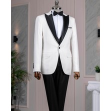 İtalyan stil slim fit ceket yelek pantolon damatlık set beyaz T14539