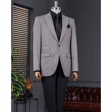 Italyan Stil Slim Fit Balıksırtı Desen  Erkek Ceket Kahverengi T13051
