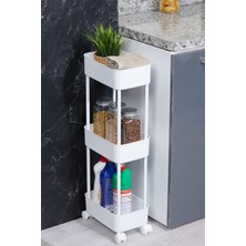 Üç Katlı Tekerlekli Beyaz Çok Amaçlı Rafin, Pratik Depolama Çözümü