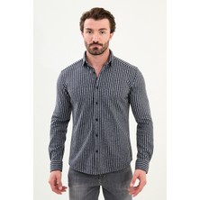 Çizgili Slim Fit Yün Erkek Gömlek