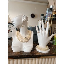 Beyaz 21CM Dekoratif Takı ve Yüzük Organizer Manken Teşhir Standı