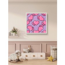 Pembe Kalpler Çocuk Odası LED Tablo – 60X60 cm | Sıva Üstü Montajlı, Tak-Çalıştır Sistem, Arapuarlı