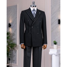 Italyan Stil Slim Fit Kruvaze Erkek Tek Ceket Siyah T14336