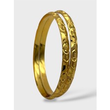 Çelik 22 Ayar Altın Kaplama Desenli Kalın Ajda Bilezik - 2 Adet