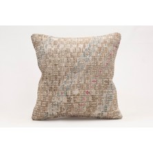 El Yapımı Kilimden Yapılmış Vintage Kırlent Kılıfı, Yün, 40X40 cm