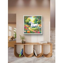 Doğadaki Beyaz At LED Tablo – 60X60 cm | Sıva Üstü Montajlı, Tak-Çalıştır Sistem, Arapuarlı