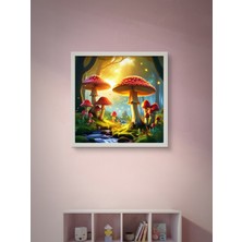 Dev Mantarlar Çocuk Odası LED Tablo – 60X60 cm | Sıva Üstü Montajlı, Tak-Çalıştır Sistem, Arapuarlı
