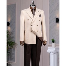 Italyan Stil Slim Fit Kruvaze Erkek Tek Ceket Bej T14338