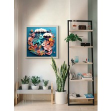 3D Baskı Tasarımlı Modern LED Tablo – 60X60 cm | Sıva Üstü Montajlı, Tak-Çalıştır Sistem, Arapuarlı