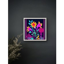 Renkli Çiçekler LED Tablo – 60X60 cm | Sıva Üstü Montajlı, Tak-Çalıştır Sistem, Arapuarlı