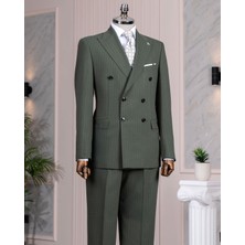 İtalyan stil slim fit kruvaze ceket pantolon takım elbise yeşil T14486