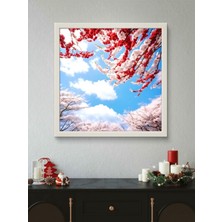 Pembe Ağaçlı Bulutlar LED Tablo – 60X60 cm | Sıva Üstü Montajlı, Tak-Çalıştır Sistem, Arapuarlı