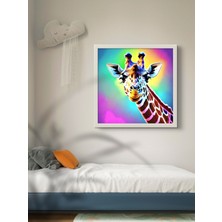 Neon Baskılı Tasarım Zürafa LED Tablo – 60X60 cm | Sıva Üstü Montajlı, Tak-Çalıştır Sistem,