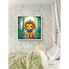 Küçük Aslan Yavrusu LED Tablo – 60X60 cm | Sıva Üstü Montajlı, Tak-Çalıştır Sistem,düğmeli