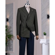 Italyan Stil Slim Fit Kruvaze Erkek Tek Ceket Yeşil T14547