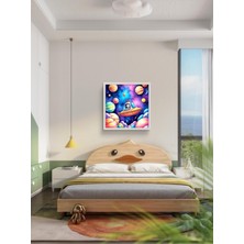 Uzay ve Gemi Çocuk Odası LED Tablo – 60X60 cm | Sıva Üstü Montajlı, Tak-Çalıştır Sistem, Arapuarlı
