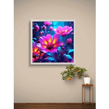 Neon Renkli Çiçekler LED Tablo – 60X60 cm | Sıva Üstü Montajlı, Tak-Çalıştır Sistem, Arapuarlı