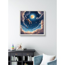 Astronot Ay ve Uzay Çocuk Odası LED Tablo ,60X60 cm | Sıva Üstü Montajlı, Tak-Çalıştır Sistem,