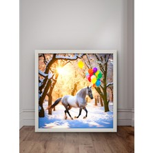 Doğadaki Atlar Serisi Gün Batımı LED Tablo – 60X60 cm | Sıva Üstü Montajlı, Tak-Çalıştır Sistem