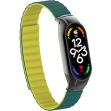 Xiaomi Mi Band 7 Uyumlu Krd-69 Kordon Ecrz - Koyu Yeşil-Sarı