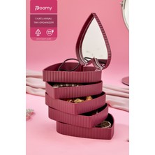 Pembe 5 Katlı Aynalı Kalp Takı Organizer, 360 Derece Dönebilen Şık Tasarım