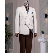 Italyan Stil Slim Fit Kruvaze Sivri Yaka Erkek Ceket Bej T13648
