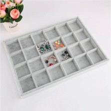 Gri Süet Kumaş Takı Düzeni, 34X24 Cm, Çok Bölmeli Çekmeceli Organizer