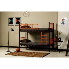 Avensis Argimo Metis Genç Çocuk Yatak Odası Metal Ranza ve Karyola 90 x 200 Siyah Turuncu