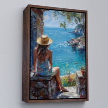 Çerçeveli Dekoratif Kanvas Tablo, Deniz Manzarasını Izleyen Kadın TABLOSU-7866