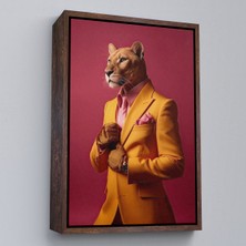 Çerçeveli Dekoratif Kanvas Tablo, Insan Kıyafetli Zarif Panter TABLOSU-7793