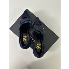 Vante Celine- Lacivert Süet & Dokulu Deri Stiletto-Abiye Topuklu Süet