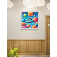 Uzay Gemisi Çocuk Odası LED Tablo – 60X60 cm | Sıva Üstü Montajlı, Tak-Çalıştır Sistem, Arapuarlı