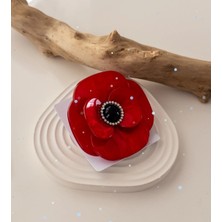 Büyük Kırmızı Gelincik Tasarım Broş Yaka Iğnesi