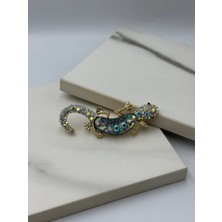 Taşlı Bukalemun Detaylı Tasarım Broş Yaka Iğnesi