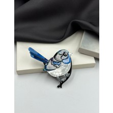 Mavi Mineli Kuş Figürlü Broş Yaka Iğnesi
