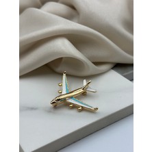 Uçak Şeklinde Mavi Beyaz Mine Detaylı Broş Yaka Iğnesi