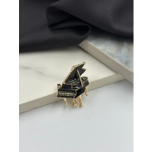 Siyah Mineli Kuyruklu Piyano Figürlü Broş Yaka Iğnesi